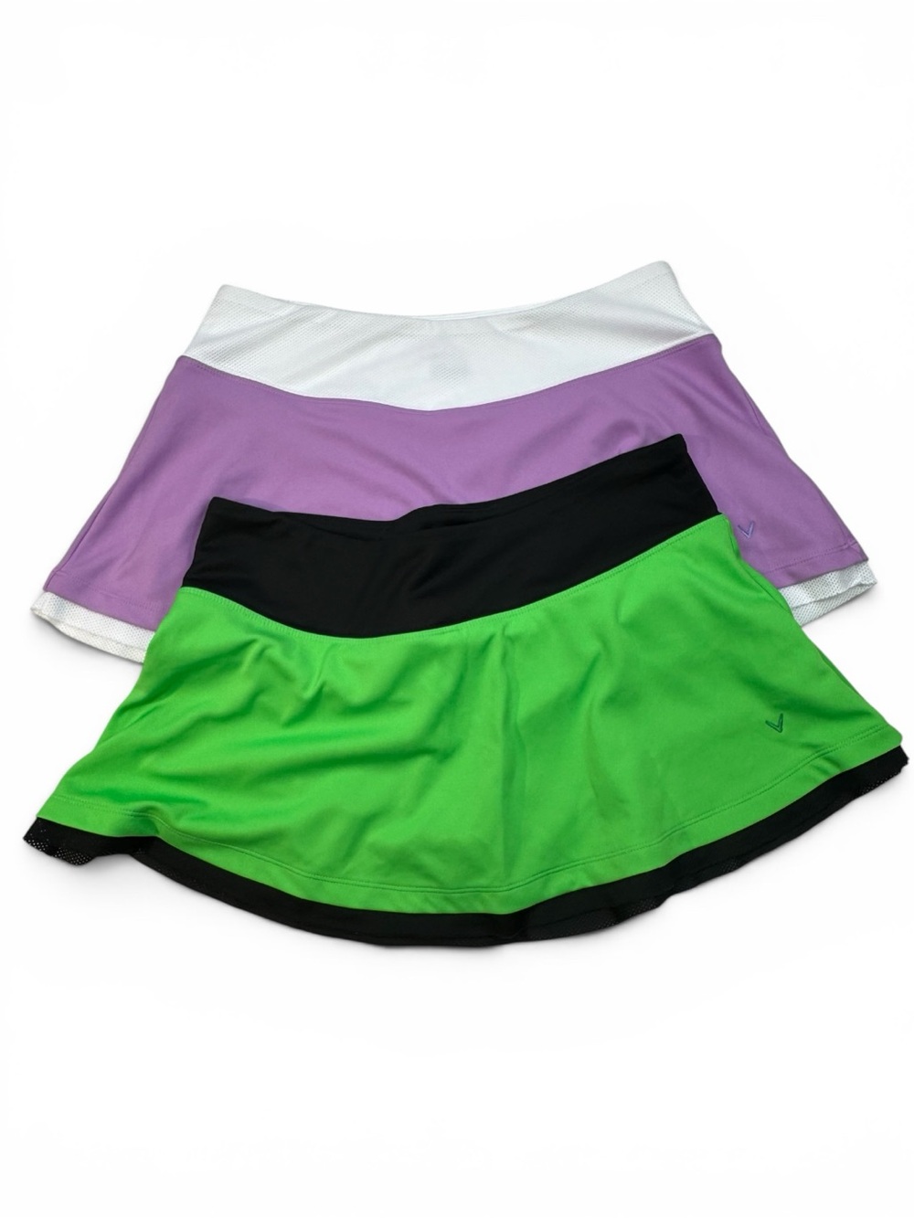 2 Callaway Womens Athletic Mini Skirts Skort Green Lavender Large Tennis Golf